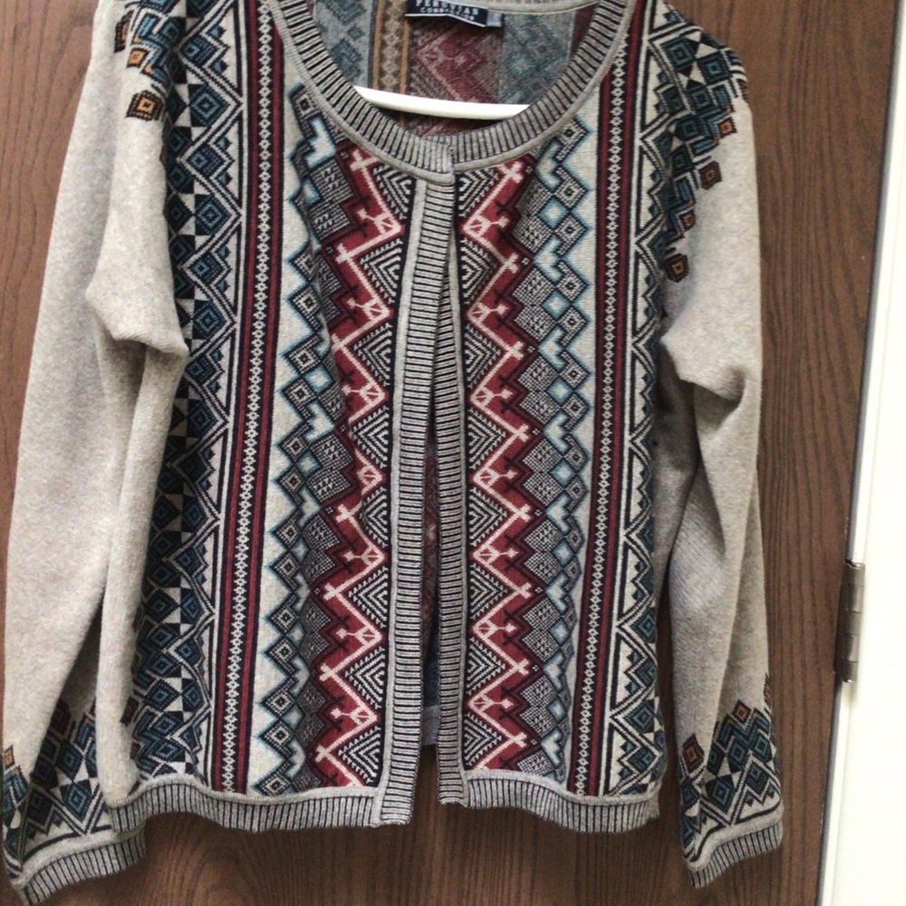 Peruvian Connection Gray And Multicolor Cardigan … - image 1
